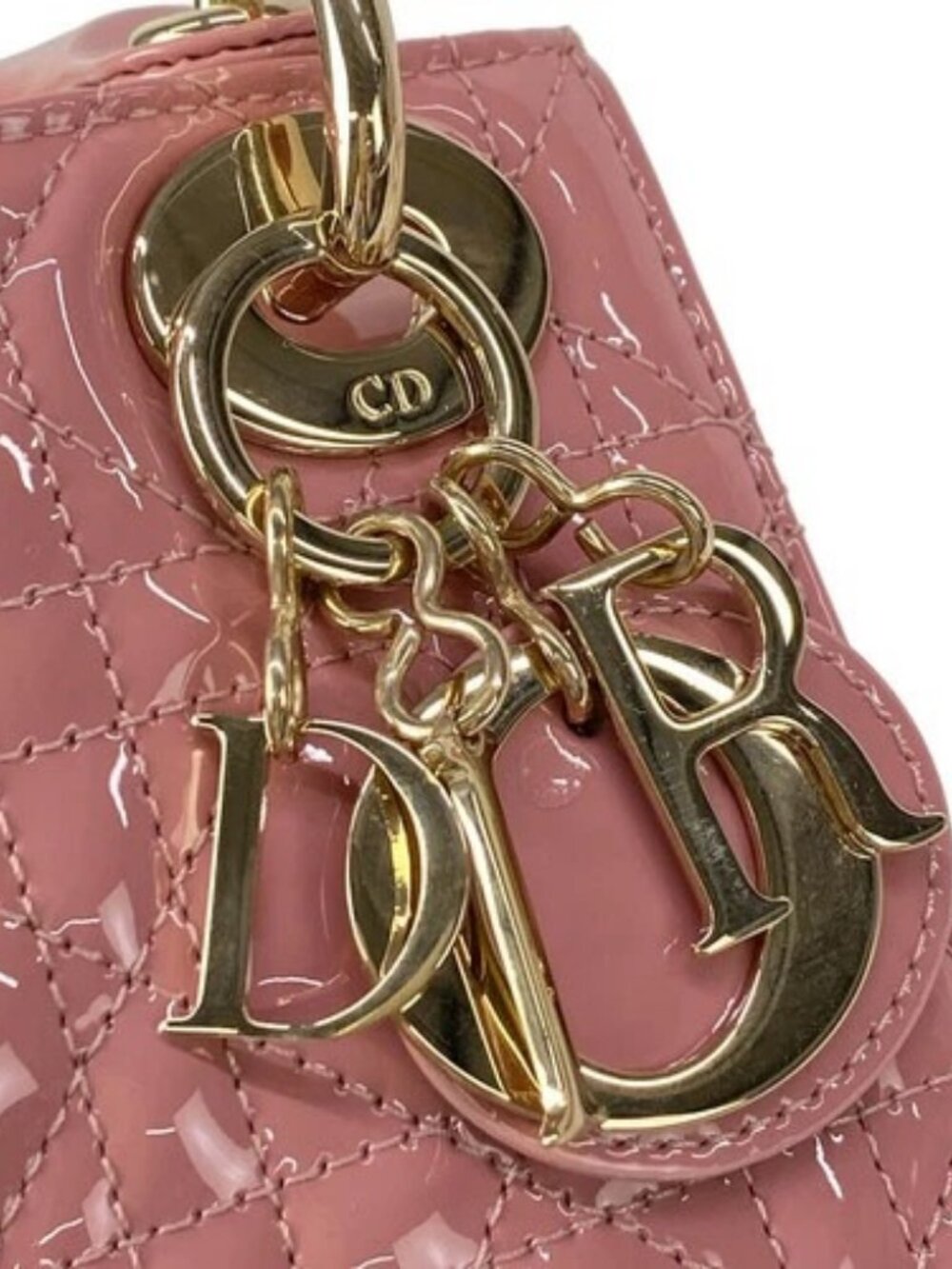 DIOR/ChristianDior Lady Dior Mini Bag Pink Patent Leather Handbag - Picture 12 of 16